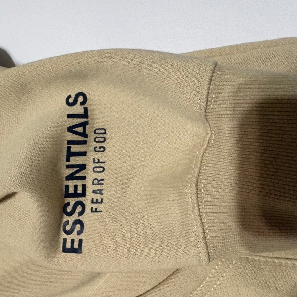 Fear of God Essentials Hoodie Beige Tan Logo Pullover Mens Size L Large - Picture 2 of 9